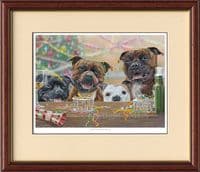 'Staff Christmas Party' Staffordshire Bull Terrier Print by Paul Doyle