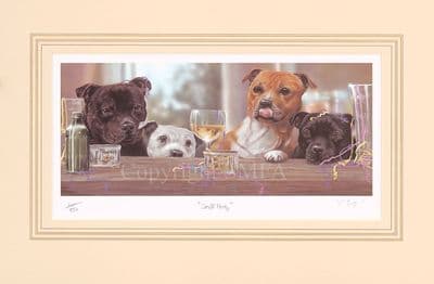 'Staff Party' Ex-Display Staffordshire Bull Terrier Print by Paul Doyle