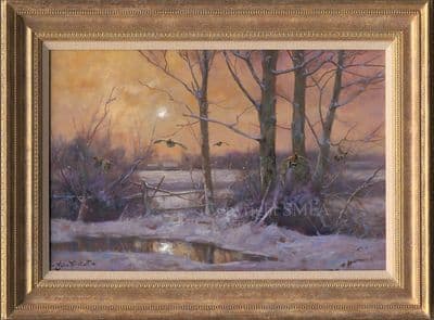'Sunset Covey' original partridge painting by John Trickett