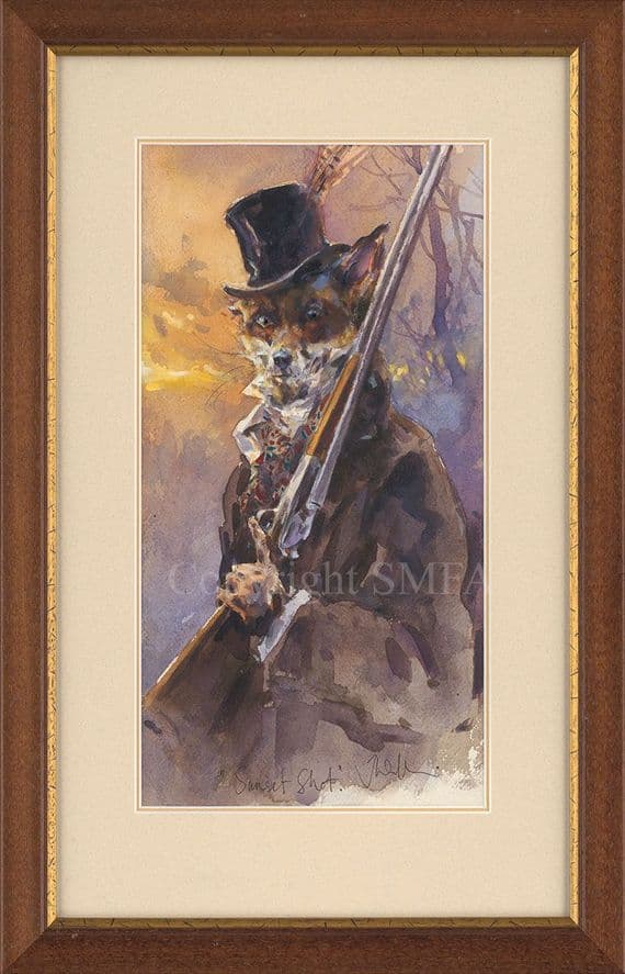 'Sunset Shot' Original Humorous Shooting Watercolour by Jonathan Walker