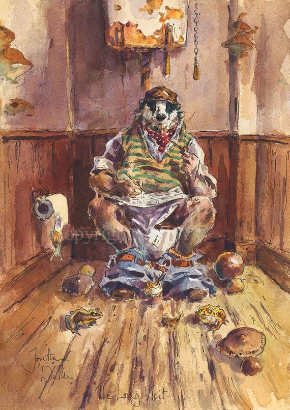 'The Long Visit' Humorous Badger Print by Jonathan Walker