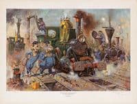 'The Running Sheds of The Great Caerphilly and Vole-Tale Central Railway by Terence Cuneo