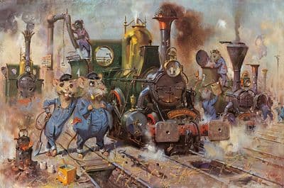 'The Running Sheds of The Great Caerphilly and Vole-Tale Central Railway by Terence Cuneo