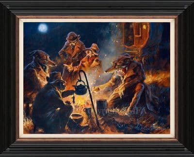 'Trouble Brewing' Limited edition humorous Lurcher Canvas Print by Mick Cawston