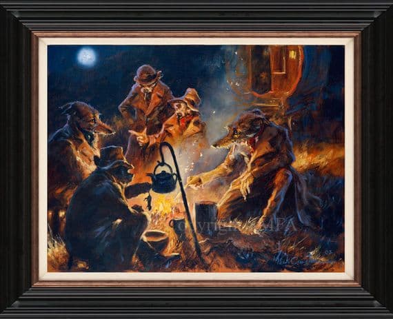'Trouble Brewing' Limited edition humorous Lurcher Canvas Print by Mick Cawston