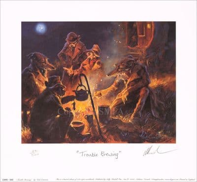 'Trouble Brewing' Rare Limited edition humorous Lurcher Print by Mick Cawston