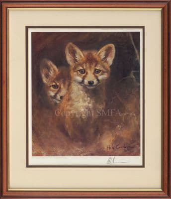 'Two of a Kind' Ex-Display Framed Fox Cub Print by Mick Cawston