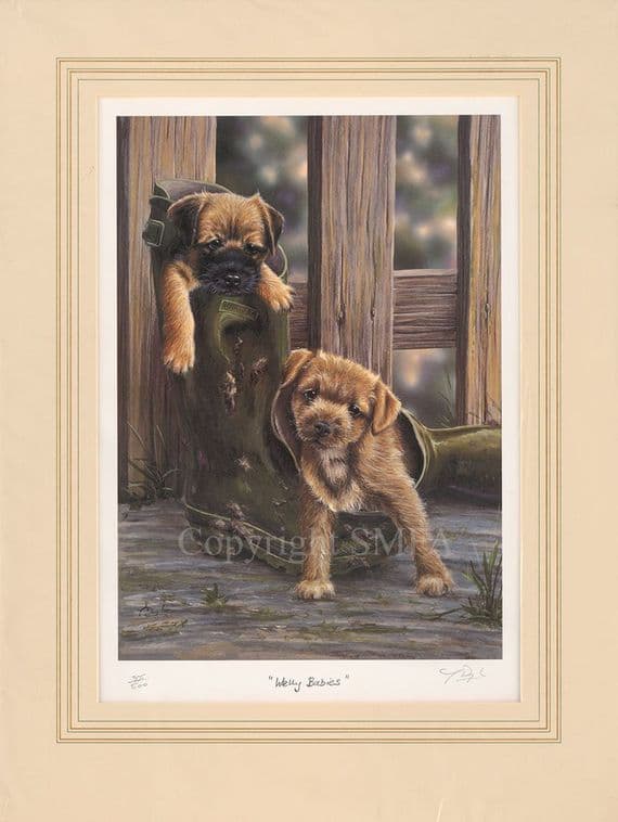 'Welly Babies' Ex-Display Mounted Terrier Print by Paul Doyle