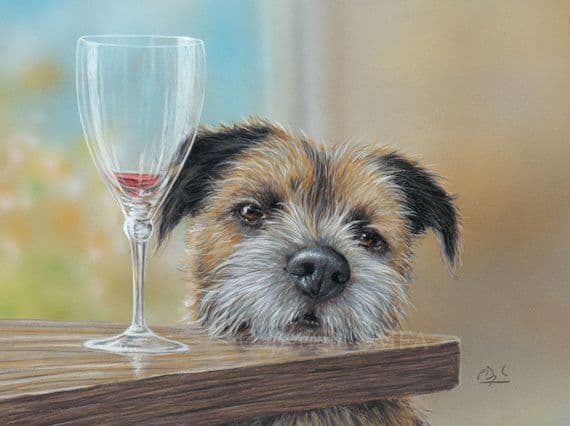 'Wine O'Clock' Border Terrier Print by Paul Doyle