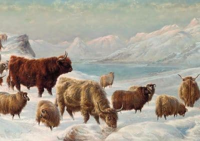'Winter in The Highlands 1871' Pack of 10 Highland Cattle Christmas Cards by Charles Jones C743x