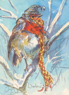 'Woolens' Original Humorous Robin Painting by Jonathan Walker