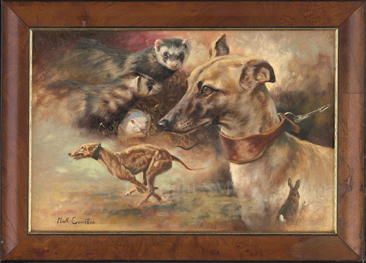 1 SOLD Running Mates Original Whippet Painting by Mick Cawston
