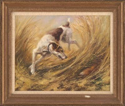 13. 'Going to Ground' Original Terrier painting by Mick Cawston