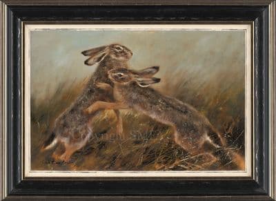37. 'Boxing Hares' Original painting by Mick Cawston