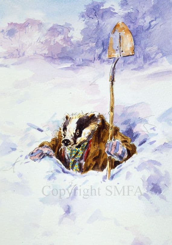 Badger Funny Blank Greetings Card 'Digging Out' by Jonathan Walker C251