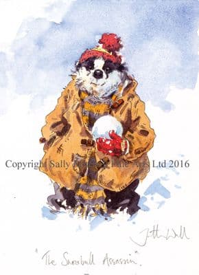 Badger Funny Christmas Cards 'Snowball Assassin' by Jonathan Walker C428X