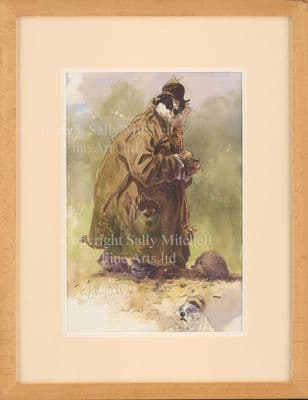 Badger Humorous Original Watercolour 'Sid's Secret Snuff'  by Jonathan Walker