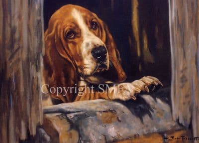 Basset Hound Blank Greetings Card 'Love Locked Out' by John Trickett C166