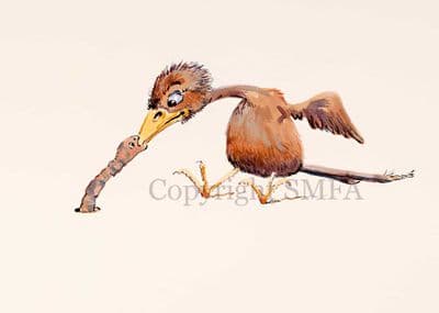 Bird Funny Blank Greetings Card 'The Early Worm' by Malcolm Coward D12