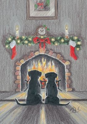 Black Labrador Blank Greetings Card 'Christmas Comfort' by Paul Doyle C442