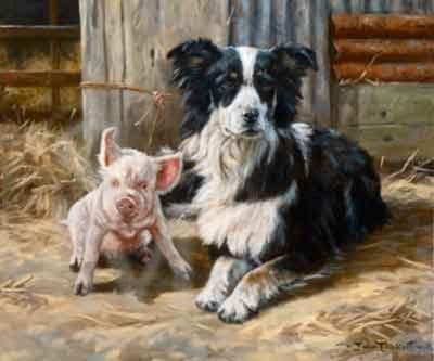 Border Collie Original Painting 'The Babysitter' by John Trickett