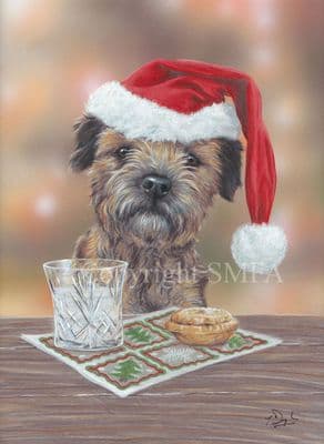 Border Terrier Blank Greetings Card 'Santa's Little Helper'  by Paul Doyle C419