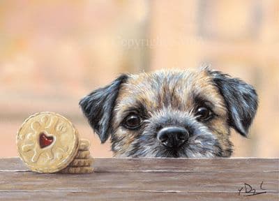 Border Terrier Blank Greetings Card 'Tempted' by Paul Doyle C524