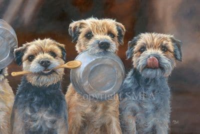 Border Terrier Blank Greetings Card 'The Lunch Bunch' by Paul Doyle C675