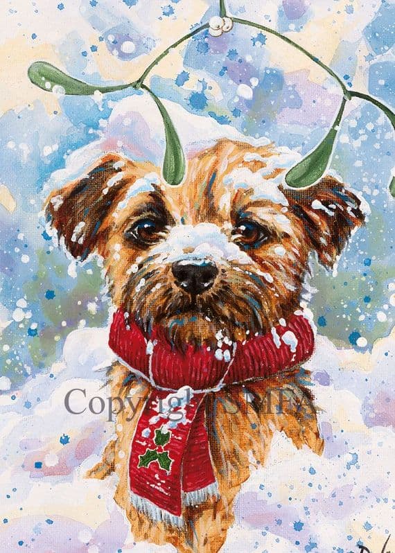 Border Terrier Christmas Cards 'Christmas Trimmings' by Paul Doyle C370X