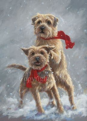 Border Terrier Pack of 10 Christmas Cards 'Snow Day' by Paul Doyle C650X