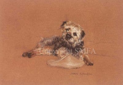 Border Terrier Puppy Limted Edition Print 'Slippers Ruin' by Debbie Gillingham