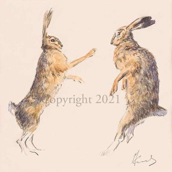 Boxing Hares Limited Edition Print 'The Warning Shot' by Malcolm Coward