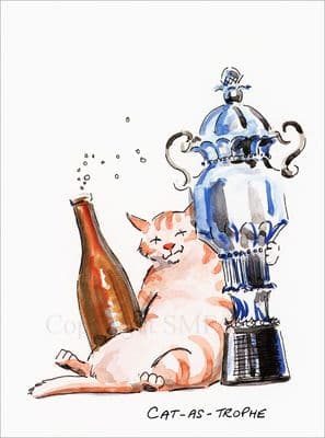 Cat Funny Blank Greetings Card 'Cat-as-trophe' by Malcolm Coward M002