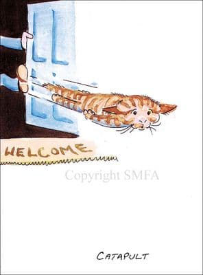 Cat Funny Blank Greetings Card 'Catapult' by Malcolm Coward M013