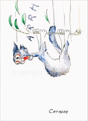 Cat Funny Blank Greetings Card  'Catarrh' by Malcolm Coward M012