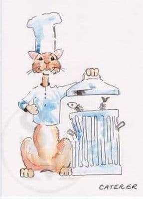 Cat Funny Blank Greetings Card  'Caterer' by Malcolm Coward M023