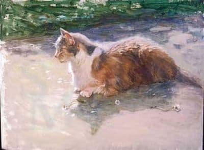 Cat Tabby  Blank Greetings Card 'He Loves Me, He Loves Me Not' by Iris Collett C222