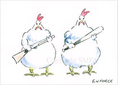Chicken Funny  Blank Greetings Card 'Enforce' by Malcolm Coward M019