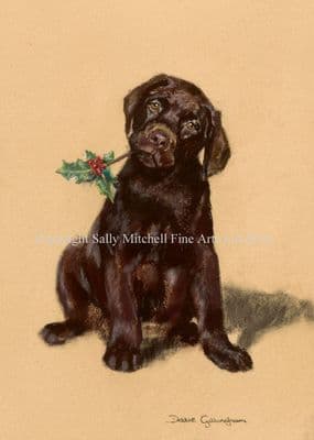Chocolate Labrador Christmas Cards 'Chocolate Holly' by Debbie Gillingham C341X