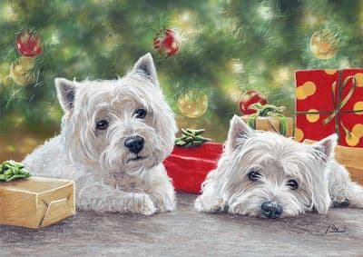 Christmas Treats' Pack of 10 Westie Christmas Cards by paul Doyle