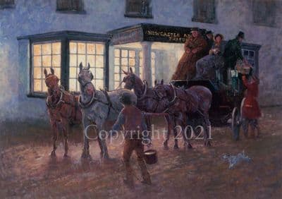 Coaching Blank Greetings Card  'Picking up Passengers, Newcastle Arms' by Malcolm Coward C446