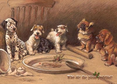 Dog Mixed Breed Christmas Cards 'Who Ate the Plum Pudding'?  by Cecil Aldin C459X