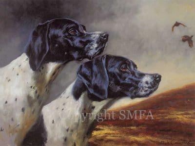 English Pointer Blank Greetings Card 'Working Together' by Mick Cawston C60