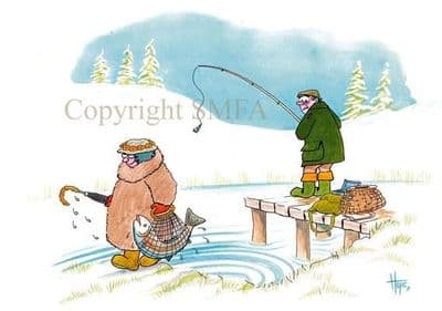 Fishing Funny Blank Greetings  Card 'Poached Salmon' by Christopher Hope C387