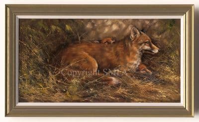 Fox and Cubs' Original Oil Painting by Mick Cawston