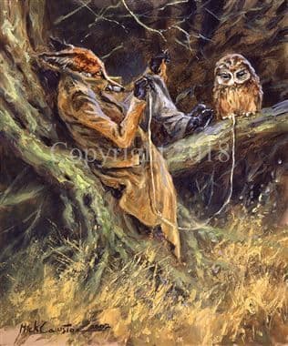 Fox and Owl Open Edition Print 'Mouse Hunting' by Mick Cawston