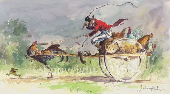 Fox Chicken Humorous Limited Edition Edition Print 'Hell for Leather' by Jonathan Walker