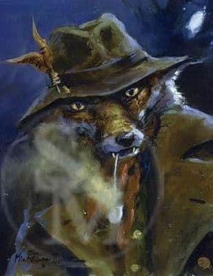 Fox Dressed Funny Blank Greetings Card 'Pipe Dream' by Mick Cawston C180