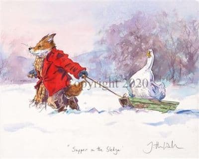 Fox Goose Humorous Limited Edition Print ' Supper on the Sledge' by Jonathan Walker