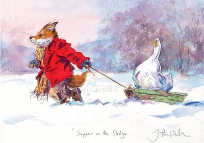 Fox Humorous Christmas Cards 'Supper in the Sledge' by Jonathan Walker C400X